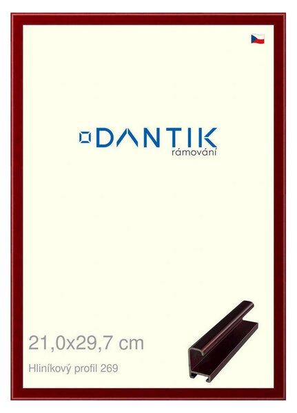 DANTIK rám na obraz 21x29,7 | ALU Červená Rubin broušená (Sklo Čiré)