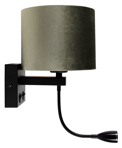 Nástenná lampa čierna s tienidlom zo zeleného zamatu 18 cm - Brescia