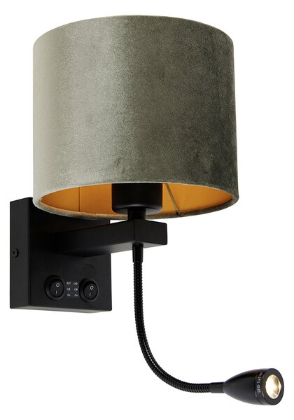 Nástenná lampa čierna s tienidlom zo zeleného zamatu 18 cm - Brescia