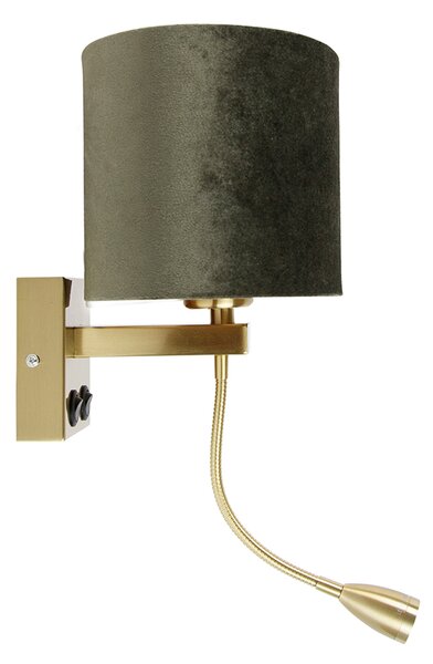 Nástenná lampa mosadz s oválnym zamatovým tienidlom zelená 25 cm - Brescia Combi