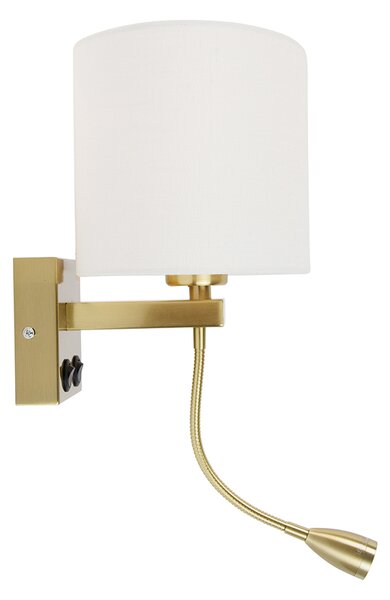 Nástenná lampa mosadz s oválnym ľanovým tienidlom bielym 25 cm - Brescia Combi