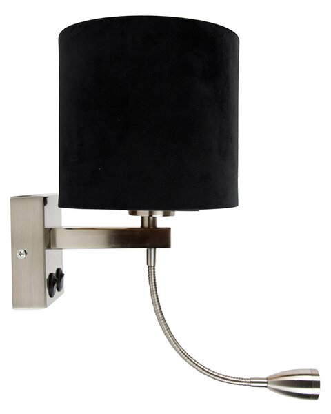 Nástenná lampa oceľ s oválnym zamatovým tienidlom čiernym 25 cm - Brescia Combi