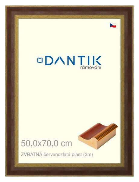 DANTIK rám na obraz 50x70 | ZVRATNÁ červenozlatá plast (Plexi Čiré)