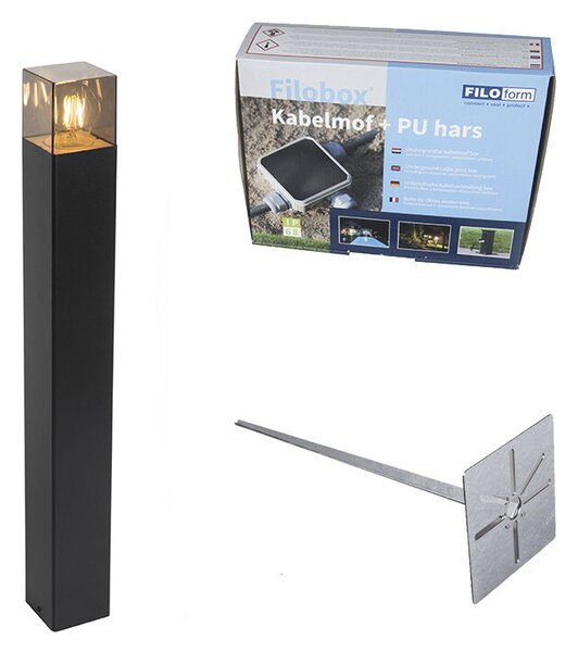Stojacia vonkajšia lampa čierna 70 cm IP44 s dymovým sklom - Dánsko
