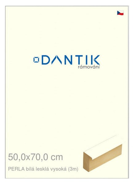 DANTIK rám na obraz 50x70 | PERLA bílá lesklá vysoká (Plexi Čiré)