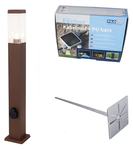 Vonkajšia lampa hrdzavohnedá 80 cm so zásuvkou IP44 - Malios