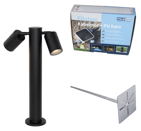 Vonkajšia lampa čierna so zemným hrotom a káblovou priechodkou 45 cm 2-svetlá IP44 - Duo