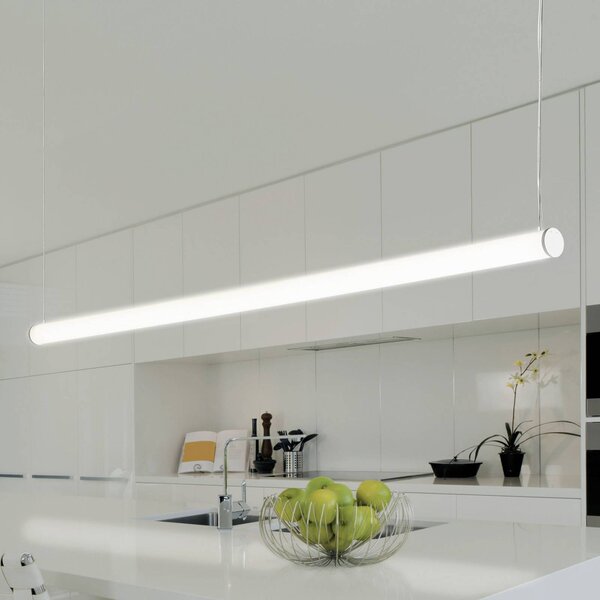 Závesné svetlo Pirgos LED, dĺžka 200 cm, stmievateľné, biele, Biela / opálová, Obývacia izba / jedáleň, Plast, Moderný, Závesné svietidlo