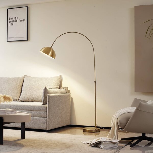 Lindby Stojacie svietidlo Lennart, antická mosadz, kov 183 cm, Hnedá / staromosadz, Obývacia izba / jedáleň, kov, Moderný, Oblúková stojaca lampa