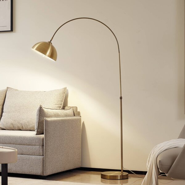 Lindby Stojacie svietidlo Lennart, antická mosadz, kov 183 cm, Hnedá / staromosadz, Obývacia izba / jedáleň, kov, Moderný, Oblúková stojaca lampa