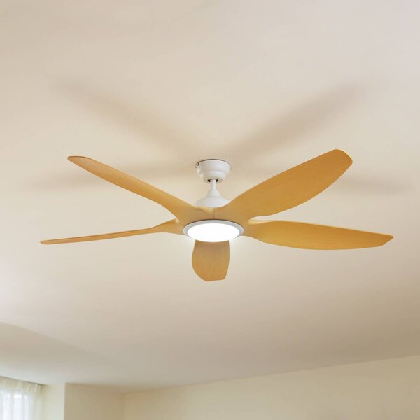 Lucande LED stropný ventilátor Omendo, biely, DC, tichý,, Biela / opálová, Obývacia izba / jedáleň, kov, Moderný