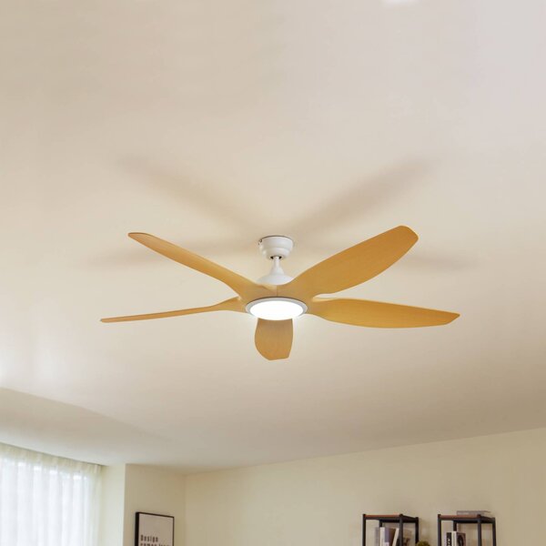 Lucande LED stropný ventilátor Omendo, biely, DC, tichý,, Biela / opálová, Obývacia izba / jedáleň, kov, Moderný