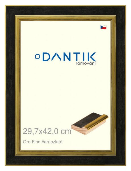 DANTIK rám na obraz 29,7x42 | Oro Fino černozlatá (Plexi Čiré)