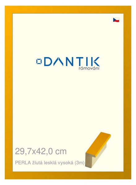 DANTIK rám na obraz 29,7x42 | PERLA žlutá lesklá vysoká (Plexi Čiré)