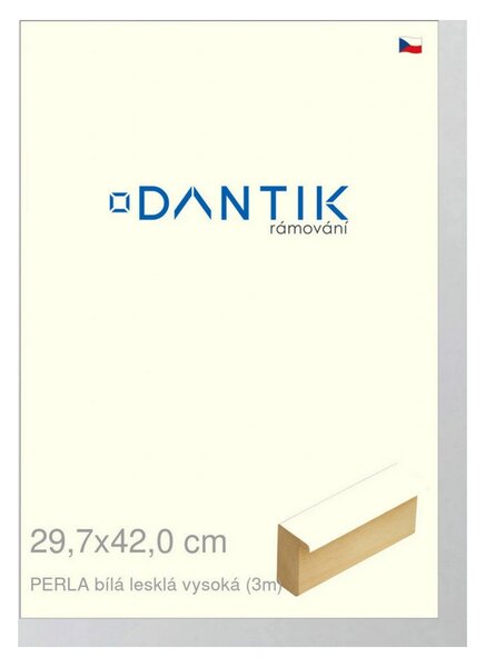 DANTIK rám na obraz 29,7x42 | PERLA bílá lesklá vysoká (Plexi Čiré)