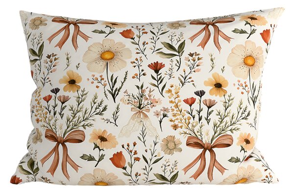 Polybavlnená obliečka na vankúš FLORAL RIBBON POLY 70x90 cm, krémová