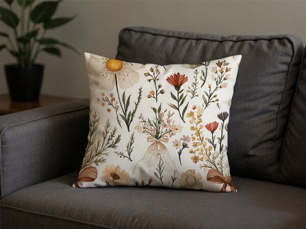 Polybavlnená obliečka na vankúš FLORAL RIBBON POLY 45x45 cm, krémová