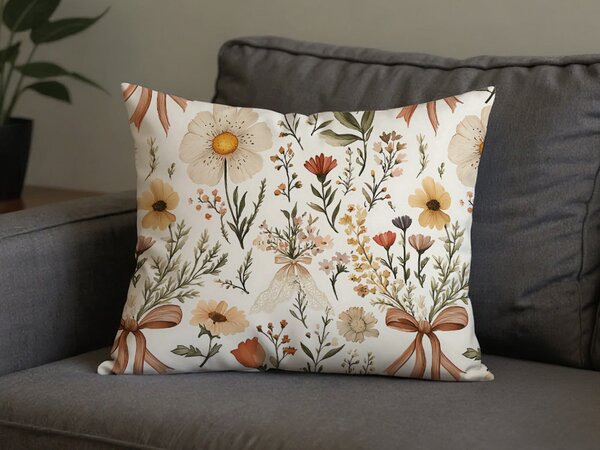 Polybavlnená obliečka na vankúš FLORAL RIBBON POLY 50x70 cm, krémová