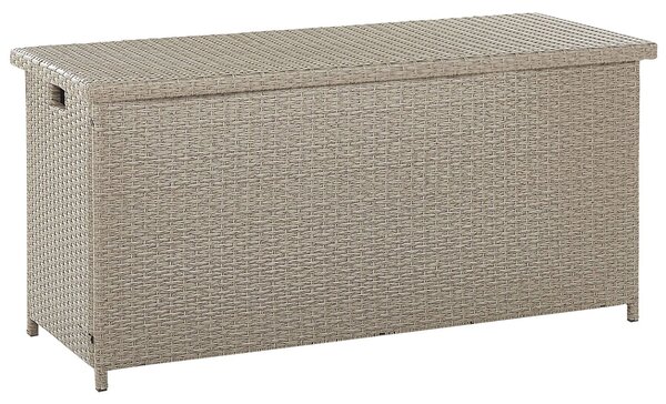 Vonkajší úložný box béžový umelý ratan 126 x 46 cm záhradný box na vankúše moderný štýl terasa záhrada