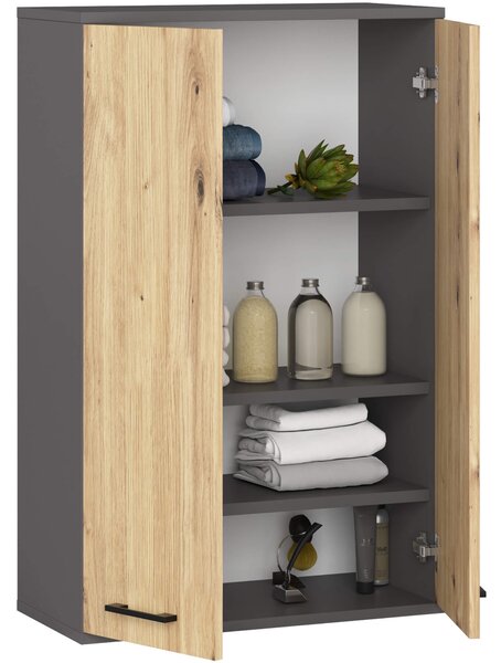 Ak furniture Závesná kúpeľňová skrinka Fin W64 64 cm grafit/dub artisan