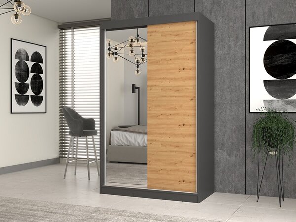 TP Living Šatní skříň Iga se zrcadlem 120 cm antracit/dub artisan