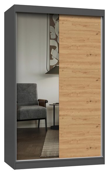 TP Living Šatní skříň Iga se zrcadlem 120 cm antracit/dub artisan