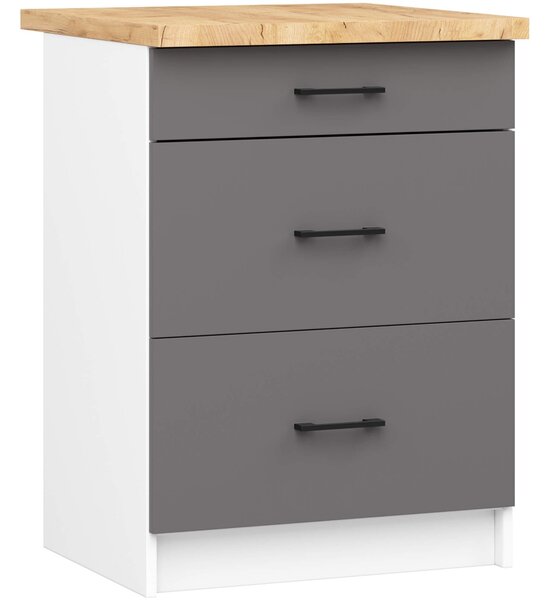 Ak furniture Kuchynská skrinka OLIVIE II 60x85 cm matná biela/matná grafitovo šedá/dub prírodný