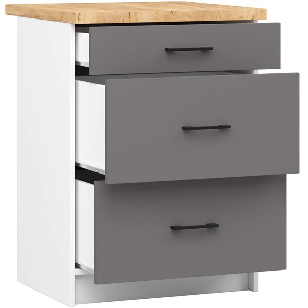 Ak furniture Kuchynská skrinka OLIVIE II 60x85 cm matná biela/matná grafitovo šedá/dub prírodný