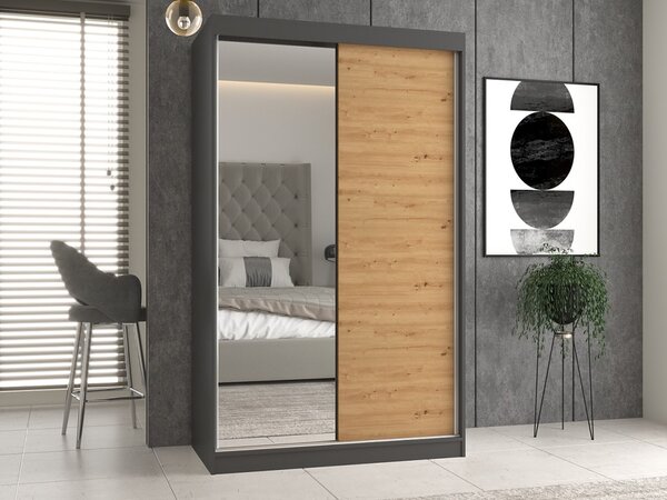 TP Living Šatní skříň Iga se zrcadlem 120 cm antracit/dub artisan