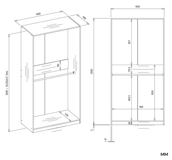 TP Living Modulární otevřená šatní skříň Openo 2W 100 cm bílá