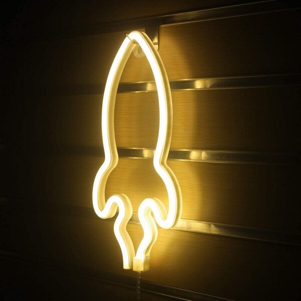 ACA Lighting Neónová lampička - Raketa, 3x AA batérie/USB kábel, IP20, žltá farba