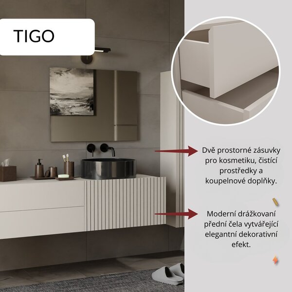 TP Living Závěsná skříňka pod umyvadlo s deskou Tigo 1D2S 140 cm kašmír