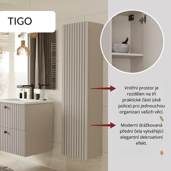 TP Living Závěsná vysoká koupelnová skříňka Tigo 1D 135 cm kašmír