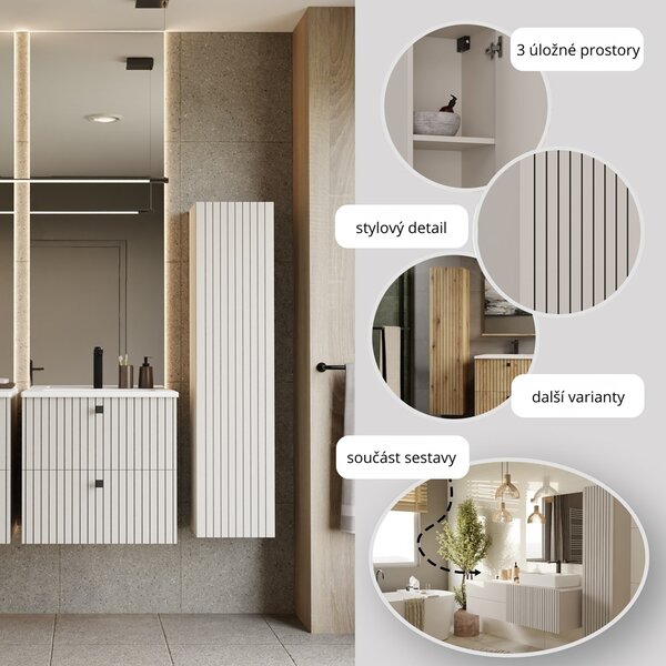 TP Living Závěsná vysoká koupelnová skříňka Tigo 1D 135 cm kašmír
