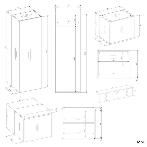 TP Living Předsíňová stěna Haga 2Sz2W 200 cm bílá