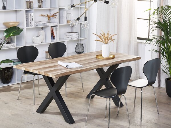 Jedálenský stôl svetlé drevo čierna MDF kov 140/180 x 90 cm rozkladací pre 6 osôb moderný rustikálny štýl kuchyňa jedáleň