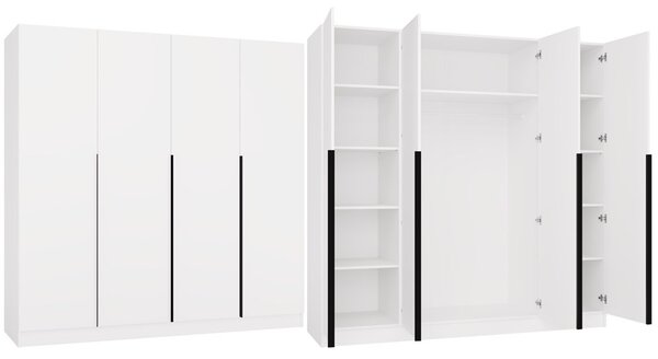 TP Living Šatní skříň Senso 4D 200 cm bílá/černá