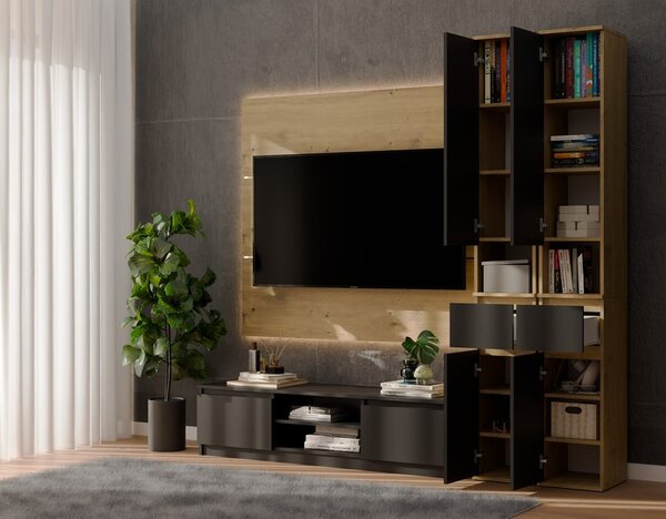 TP Living Vysoká koupelnová skříňka Lior 30 cm černá/dub Artisan
