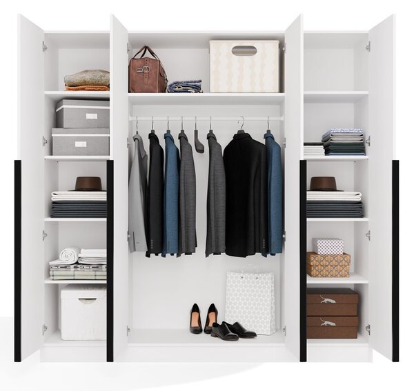 TP Living Šatní skříň Senso 4D 200 cm bílá/černá