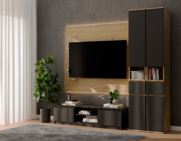 TP Living Vysoká koupelnová skříňka Lior 30 cm černá/dub Artisan
