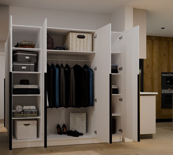 TP Living Šatní skříň Senso 4D 200 cm bílá/černá