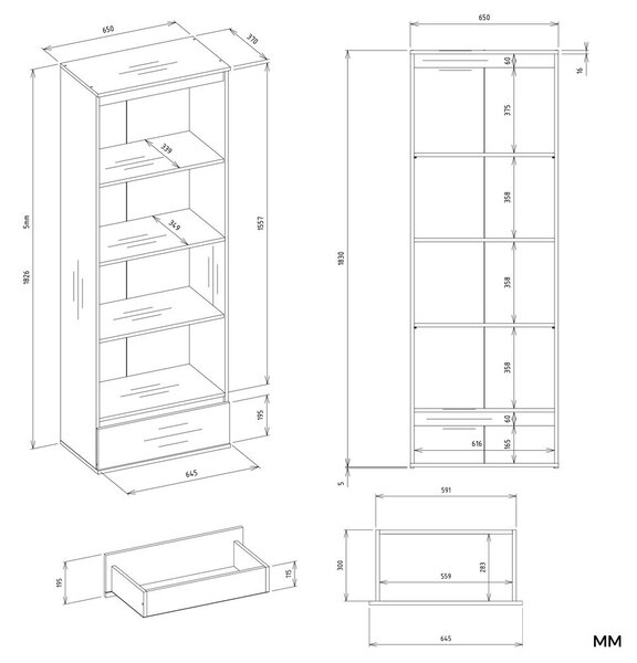 TP Living Kancelářský regál Palermo 65 cm bílý