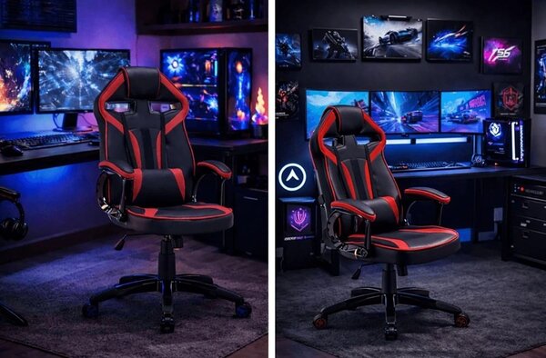 TP Living Psací stůl Kuba s regálem bílý a herním křeslem Drift černo-červeným