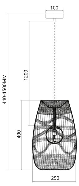 Závesné svietidlo Arona, 1x ratanové tienidlo, (fi 25cm), w