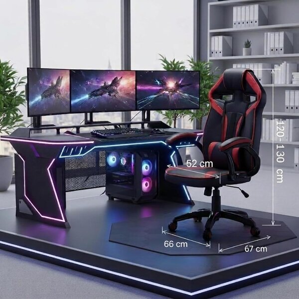 TP Living Psací stůl Kuba s regálem bílý a herním křeslem Drift černo-červeným