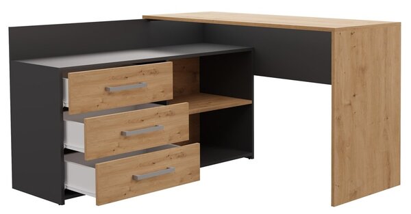 TP Living Rohový psací stůl Dany dub Artisan/antracit s herním křeslem Drift černo-modrým