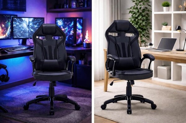 TP Living Psací stůl Kuba s regálem bílý a herním křeslem Drift černým