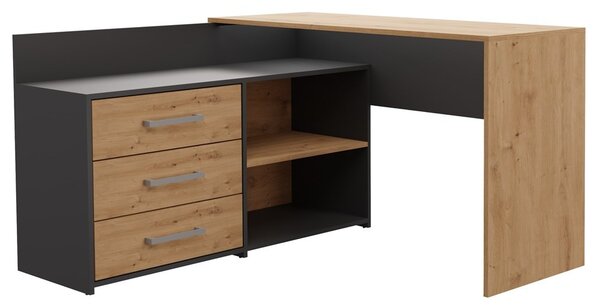 TP Living Rohový psací stůl Dany dub Artisan/antracit s herním křeslem Drift černo-modrým
