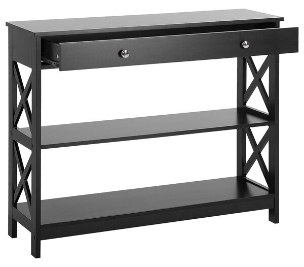 Konzolový stolík čierna MDF 80 x 100 x 30 cm 1 zásuvka 2 police úložný priestor moderný rustikálny štýl obývačka predsieň