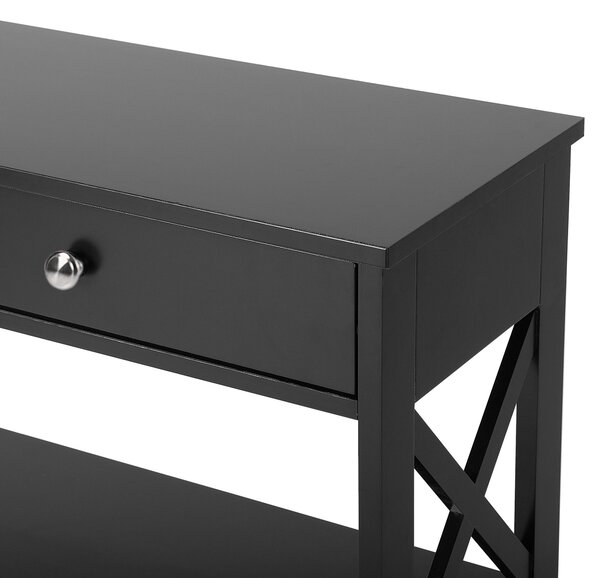 Konzolový stolík čierna MDF 80 x 100 x 30 cm 1 zásuvka 2 police úložný priestor moderný rustikálny štýl obývačka predsieň